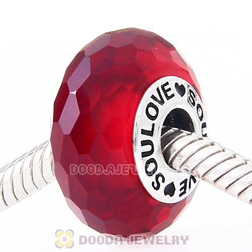 High Grade SOULOVE Dark Red Faceted Glass Beads 925 Silver Core with Screw Thread