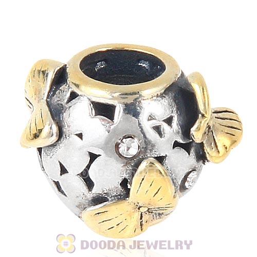 European style Sterling Silver Gold plated Butterfly Charm Bead with Clear Austrian Crystal