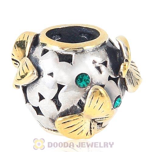 European style Sterling Silver Gold plated Butterfly Charm Bead with Emerald Austrian Crystal