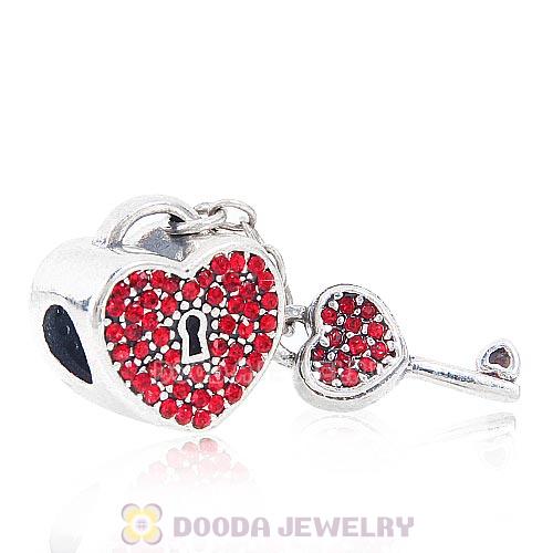 Sterling Silver Locks of Love Charm with Light Siam Austrian Crystal