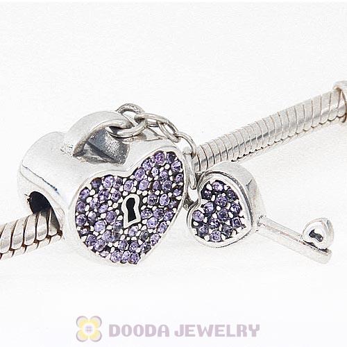 Sterling Silver Locks of Love Charm with Tanzanite Austrian Crystal