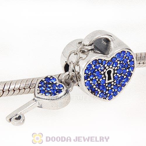 Sterling Silver Locks of Love Charm with Sapphire Austrian Crystal