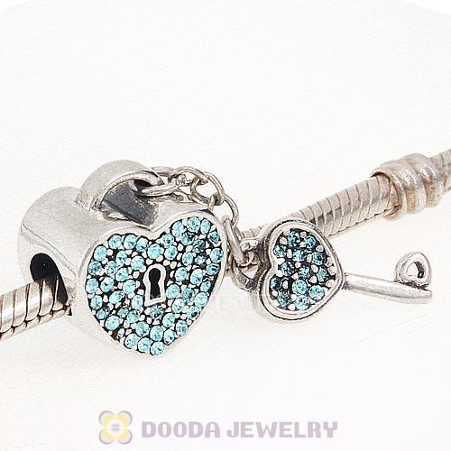 Sterling Silver Locks of Love Charm with Aquamarine Austrian Crystal