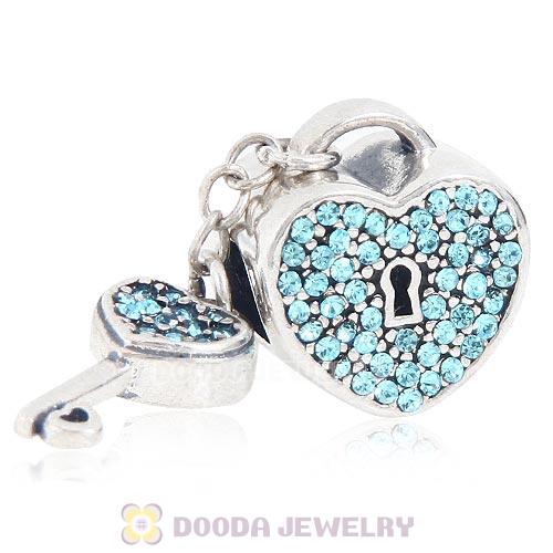 Sterling Silver Locks of Love Charm with Aquamarine Austrian Crystal