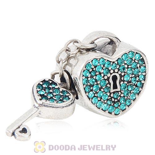 Sterling Silver Locks of Love Charm with Blue Zircon Austrian Crystal