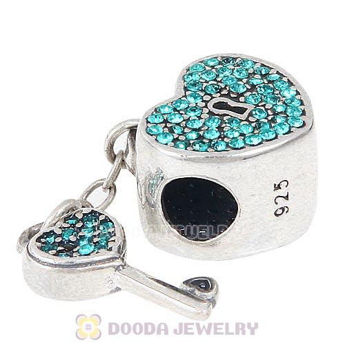 Sterling Silver Locks of Love Charm with Blue Zircon Austrian Crystal