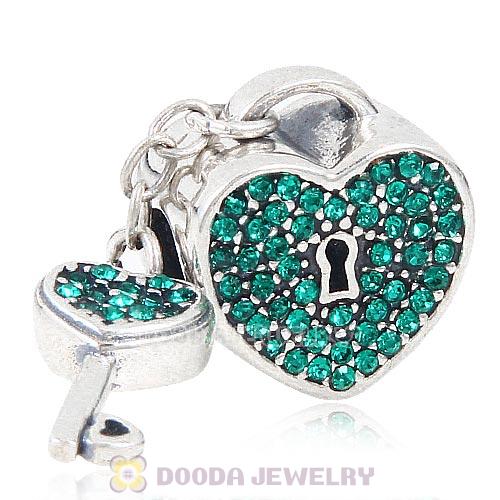 Sterling Silver Locks of Love Charm with Emerald Austrian Crystal