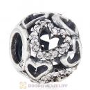 Sterling Silver love Hearts Charm with Clear Heart Austrian Crystal