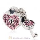 Sterling Silver Locks of Love Charm with Light Rose Austrian Crystal