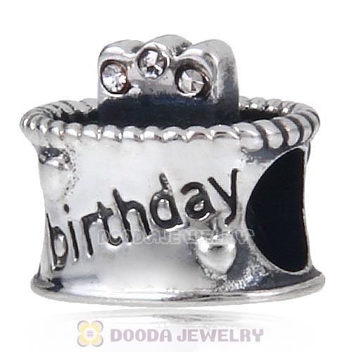 Sterling Silver Birthday Cake Charm Beads with Clear Austrian Crystal Wholesale