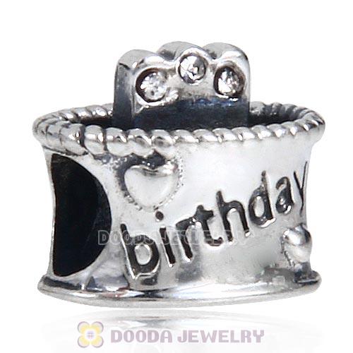 Sterling Silver Birthday Cake Charm Beads with Clear Austrian Crystal Wholesale