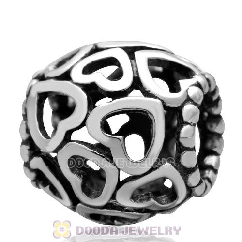 European Style Sterling Silver Delicate Hollow Hearts Beads Wholesale