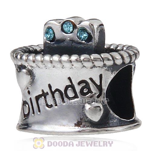 Sterling Silver Birthday Cake Charm Beads with Aquamarine Austrian Crystal Wholesale