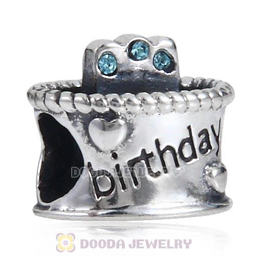 Sterling Silver Birthday Cake Charm Beads with Aquamarine Austrian Crystal Wholesale