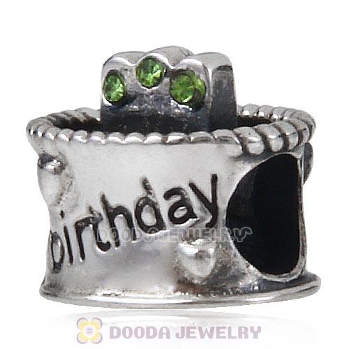 Sterling Silver Birthday Cake Charm Beads with Peridot Austrian Crystal Wholesale
