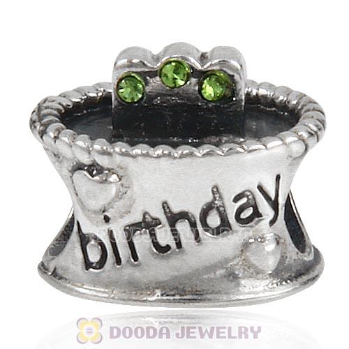 Sterling Silver Birthday Cake Charm Beads with Peridot Austrian Crystal Wholesale