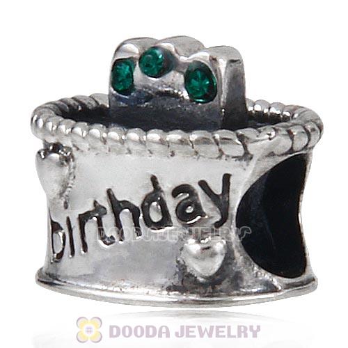 Sterling Silver Birthday Cake Charm Beads with Emerald Austrian Crystal Wholesale