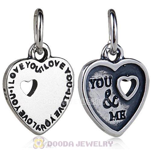 Antique Sterling Silver Dangle I LOVE YOU Heart Beads European Style