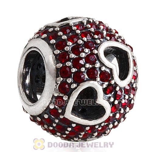 Sterling Silver Tumbling Hearts Charm with Siam Austrian Crystal