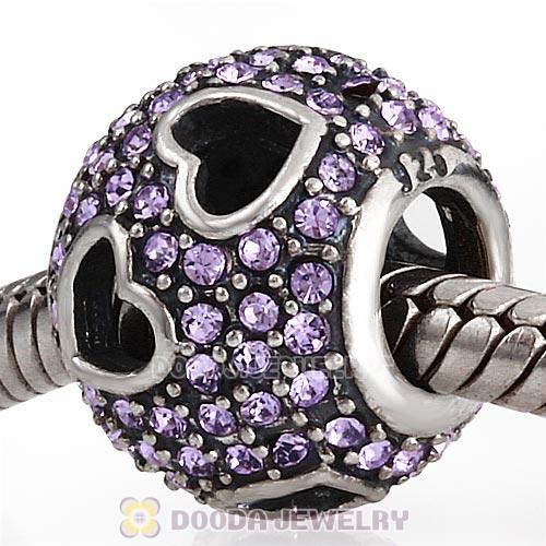 Sterling Silver Tumbling Hearts Charm with Violet Austrian Crystal