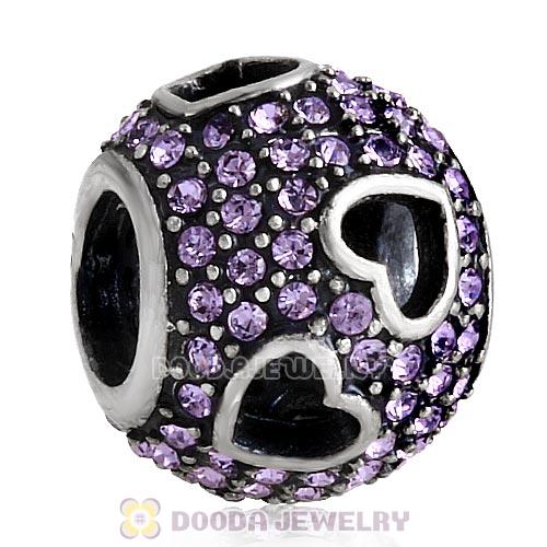 Sterling Silver Tumbling Hearts Charm with Violet Austrian Crystal