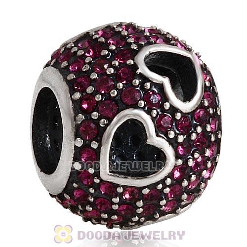 Sterling Silver Tumbling Hearts Charm with Sparkling Amethyst Austrian Crystal