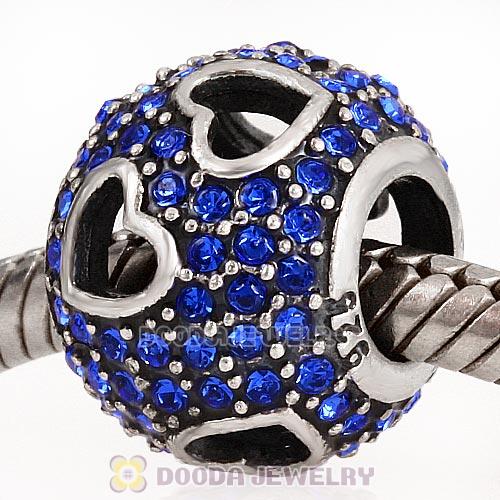 Sterling Silver Tumbling Hearts Charm with Sparkling Sapphire Austrian Crystal