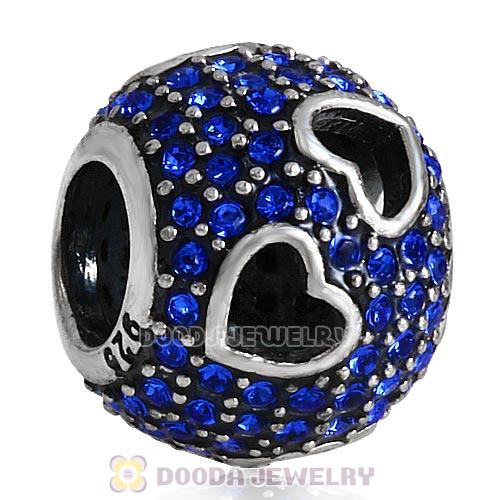 Sterling Silver Tumbling Hearts Charm with Sparkling Sapphire Austrian Crystal