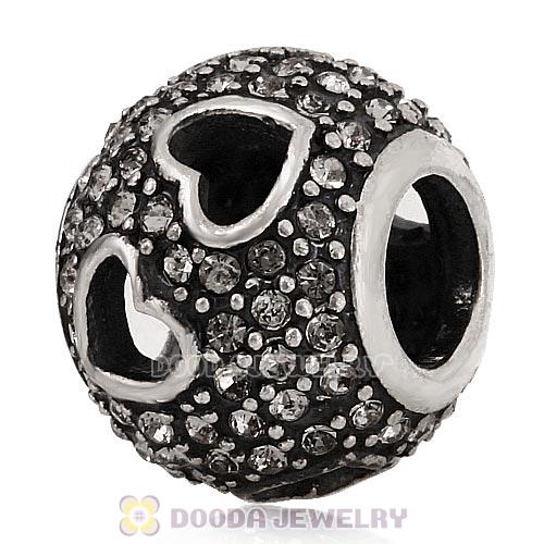 Sterling Silver Tumbling Hearts Charm with Black Diamond Austrian Crystal