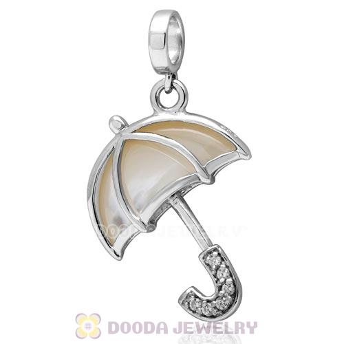 Authentic 925 Sterling Silver Dangle Umbrella Charm with CZ Stone For European Bracelet