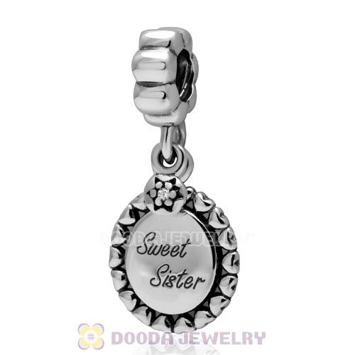 High Quality S925 Sterling Silver Dangle Sweet Sister Charm with Clear CZ for Barcelet