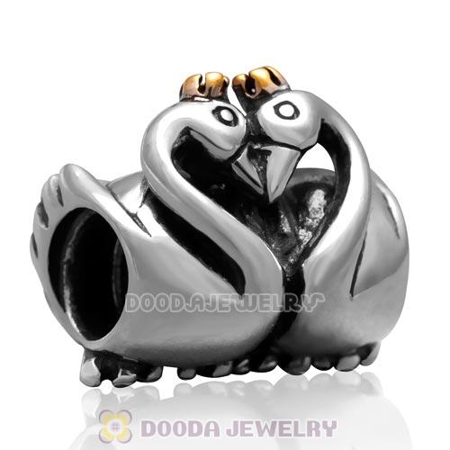 European Style Antique Sterling Silver Swan Embrace Charm Beads with Screw Thread