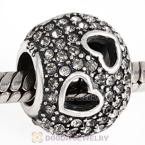 Sterling Silver Tumbling Hearts Charm with Black Diamond Austrian Crystal