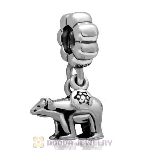 Antique Sterling Silver Dangle Polar Bear Charm Beads with Screw Thread