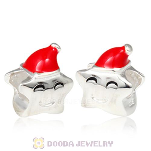European Style Christmas Lucky Star Charm Beads Enamel Red Christmas Hats