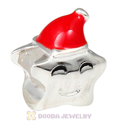 European Style Christmas Lucky Star Charm Beads Enamel Red Christmas Hats