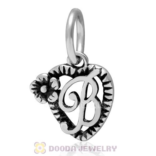New Style Authentic Sterling Silver Heart Dangle Letter B Beads