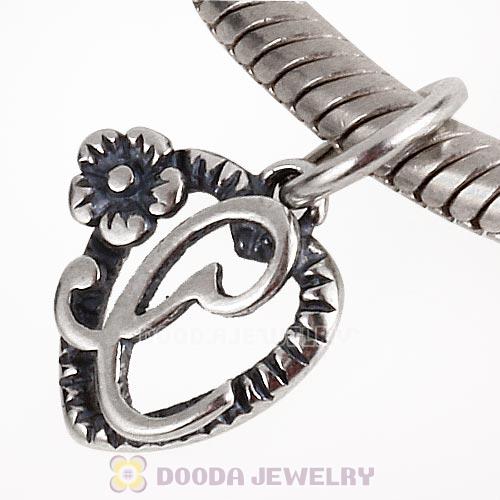 New Style Authentic Sterling Silver Heart Dangle Letter C Beads