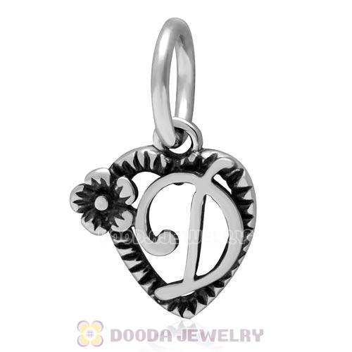 New Style Authentic Sterling Silver Heart Dangle Letter D Beads