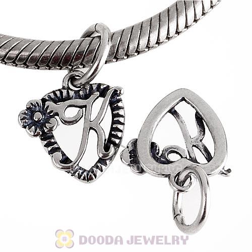 New Style Authentic Sterling Silver Heart Dangle Letter K Beads