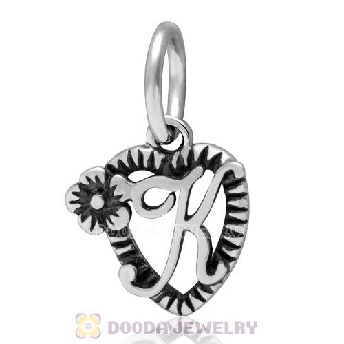 New Style Authentic Sterling Silver Heart Dangle Letter K Beads