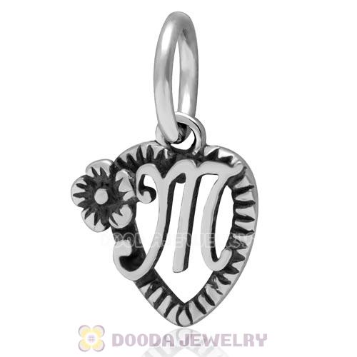 New Style Authentic Sterling Silver Heart Dangle Letter M Beads