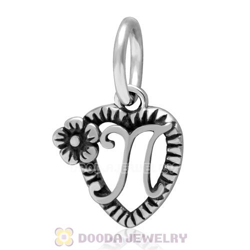 New Style Authentic Sterling Silver Heart Dangle Letter N Beads