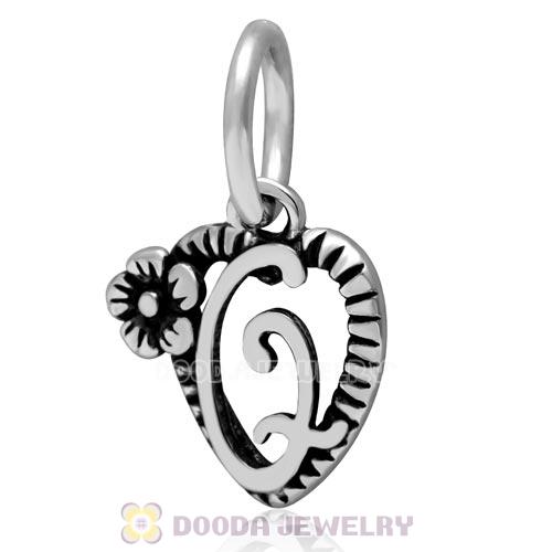 New Style Authentic Sterling Silver Heart Dangle Letter Q Beads
