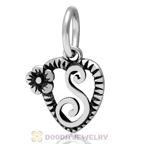 New Style Authentic Sterling Silver Heart Dangle Letter S Beads