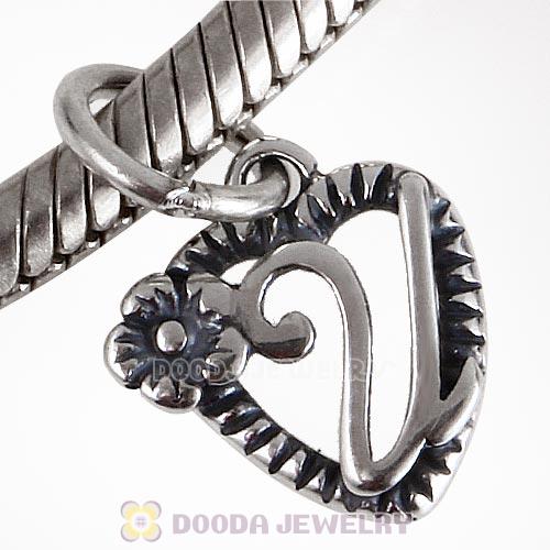 New Style Authentic Sterling Silver Heart Dangle Letter U Beads