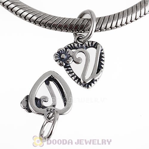 New Style Authentic Sterling Silver Heart Dangle Letter U Beads