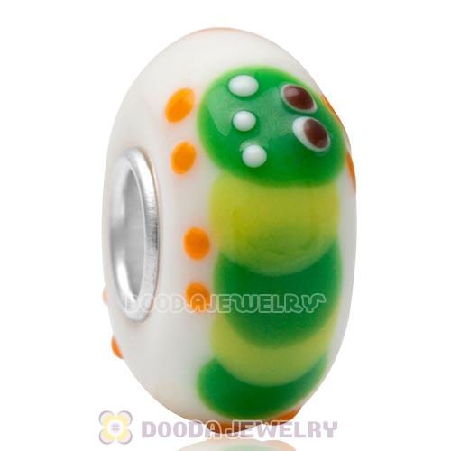 Insect Caterpillar Painted European Glass Bead in 925 Sterling Silver Core