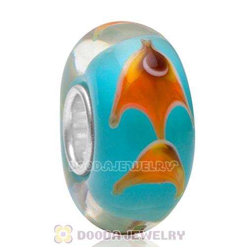 925 Silver Core Orange Sea Fish Charm European Glass Bead for DIY Bracelet Jewelry 