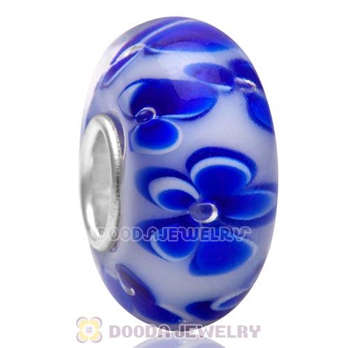Top Class European Style Blue Flower Glass Beads with 925 Silver Single Core
